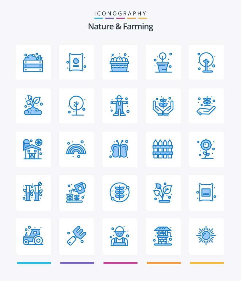 Creative Nature And Farming 25 Blue icon pack  Such As farming. potted plant. bag. plant. food vector