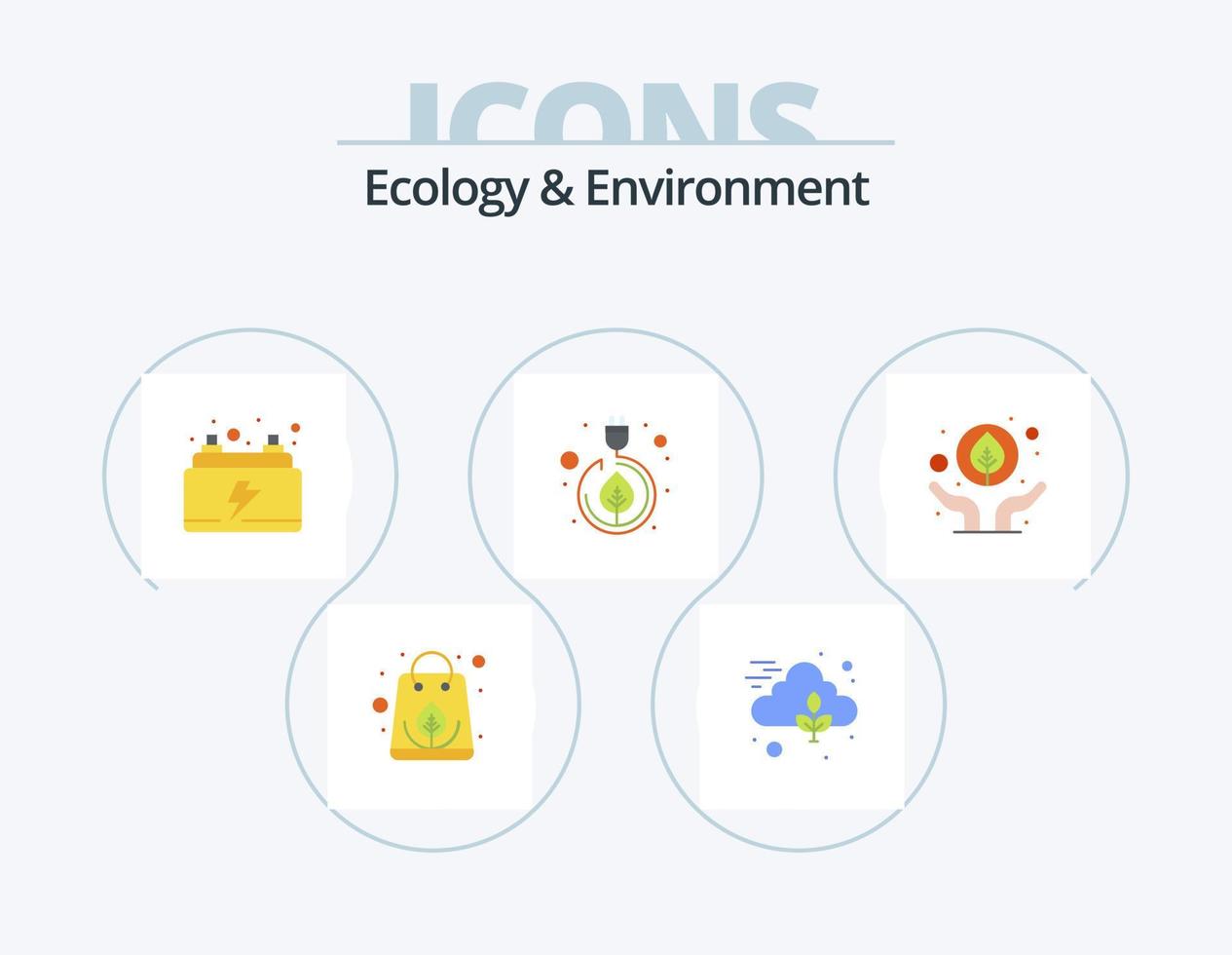 Ecology And Environment Flat Icon Pack 5 Icon Design. hand. green. car. leaves. electricity vector