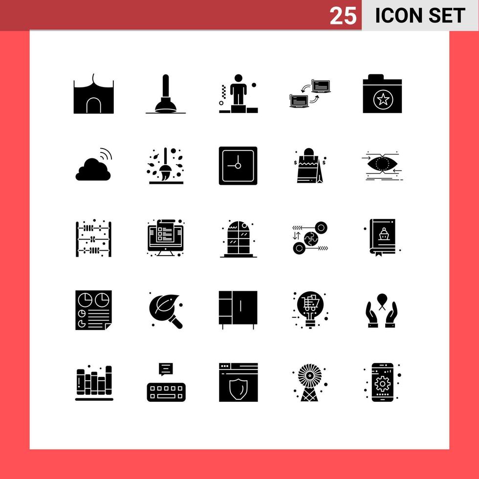 25 User Interface Solid Glyph Pack of modern Signs and Symbols of favorite network business link computer Editable Vector Design Elements