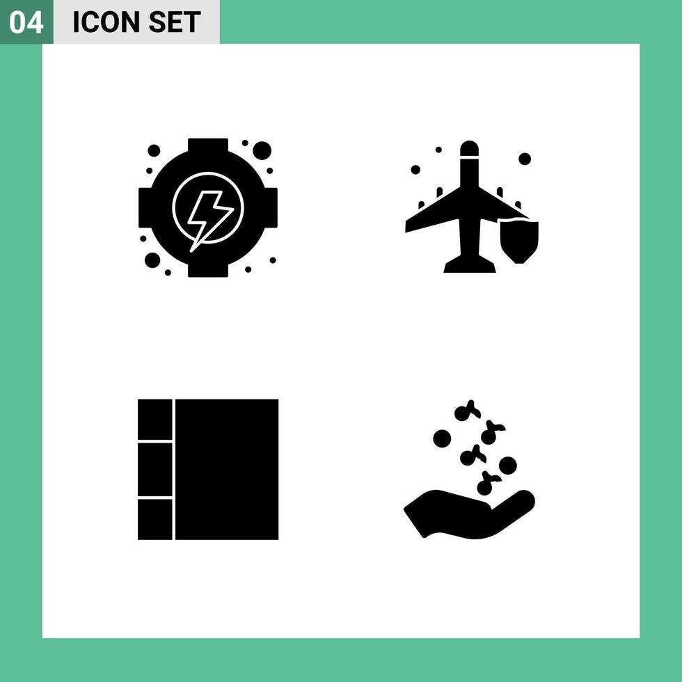 Modern Set of 4 Solid Glyphs and symbols such as energy fist fly protection music Editable Vector Design Elements