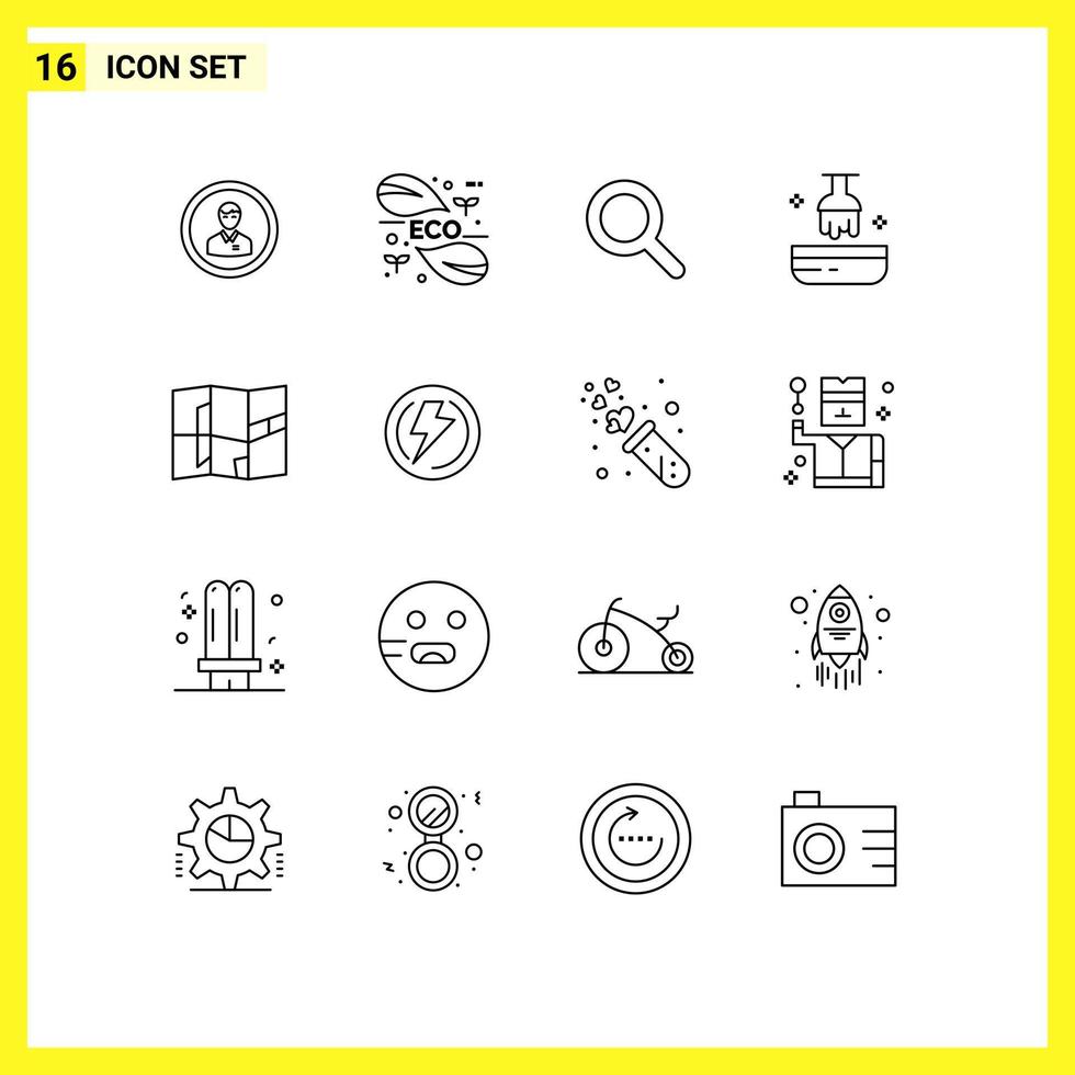 Pack of 16 Modern Outlines Signs and Symbols for Web Print Media such as hair beauty energy ui expanded Editable Vector Design Elements