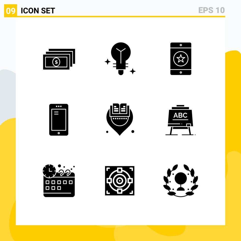 9 Universal Solid Glyph Signs Symbols of library samsung favorite huawei smart phone Editable Vector Design Elements
