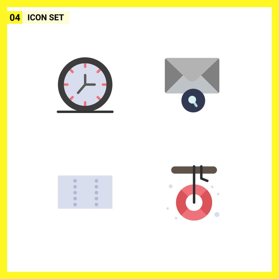 Set of 4 Modern UI Icons Symbols Signs for clock camping mail layout melting Editable Vector Design Elements