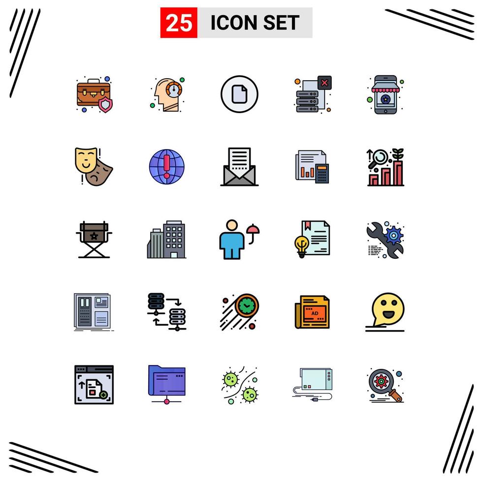 25 Universal Filled line Flat Color Signs Symbols of server loss mind data basic Editable Vector Design Elements