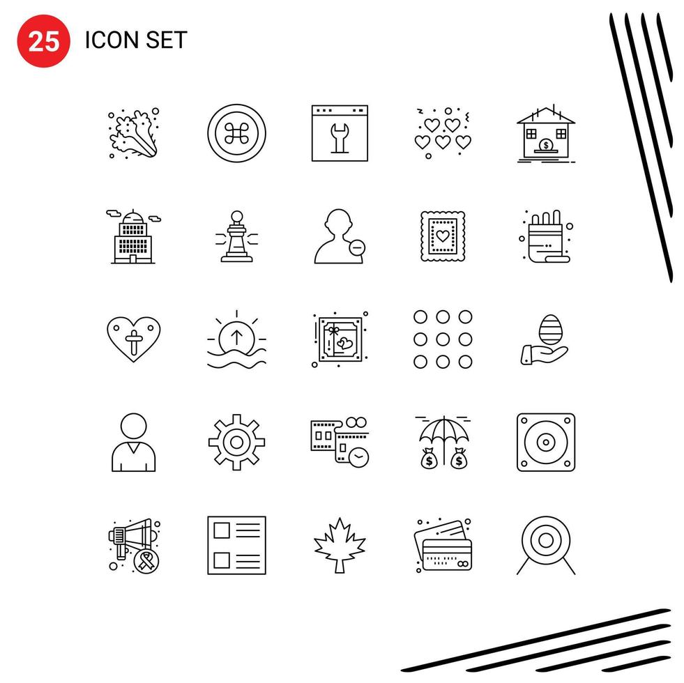 Modern Set of 25 Lines and symbols such as savings deposit gear valentines hearts Editable Vector Design Elements