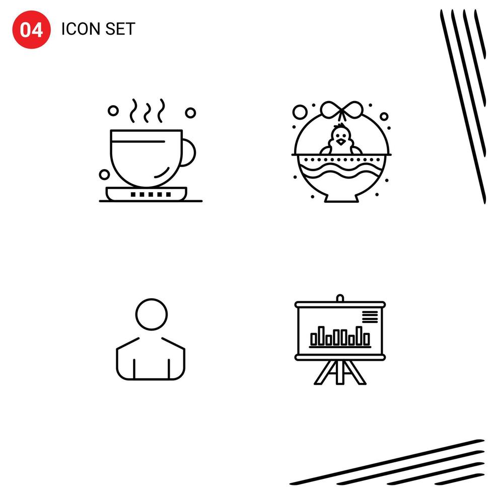 Group of 4 Filledline Flat Colors Signs and Symbols for coffee male tea easter person Editable Vector Design Elements