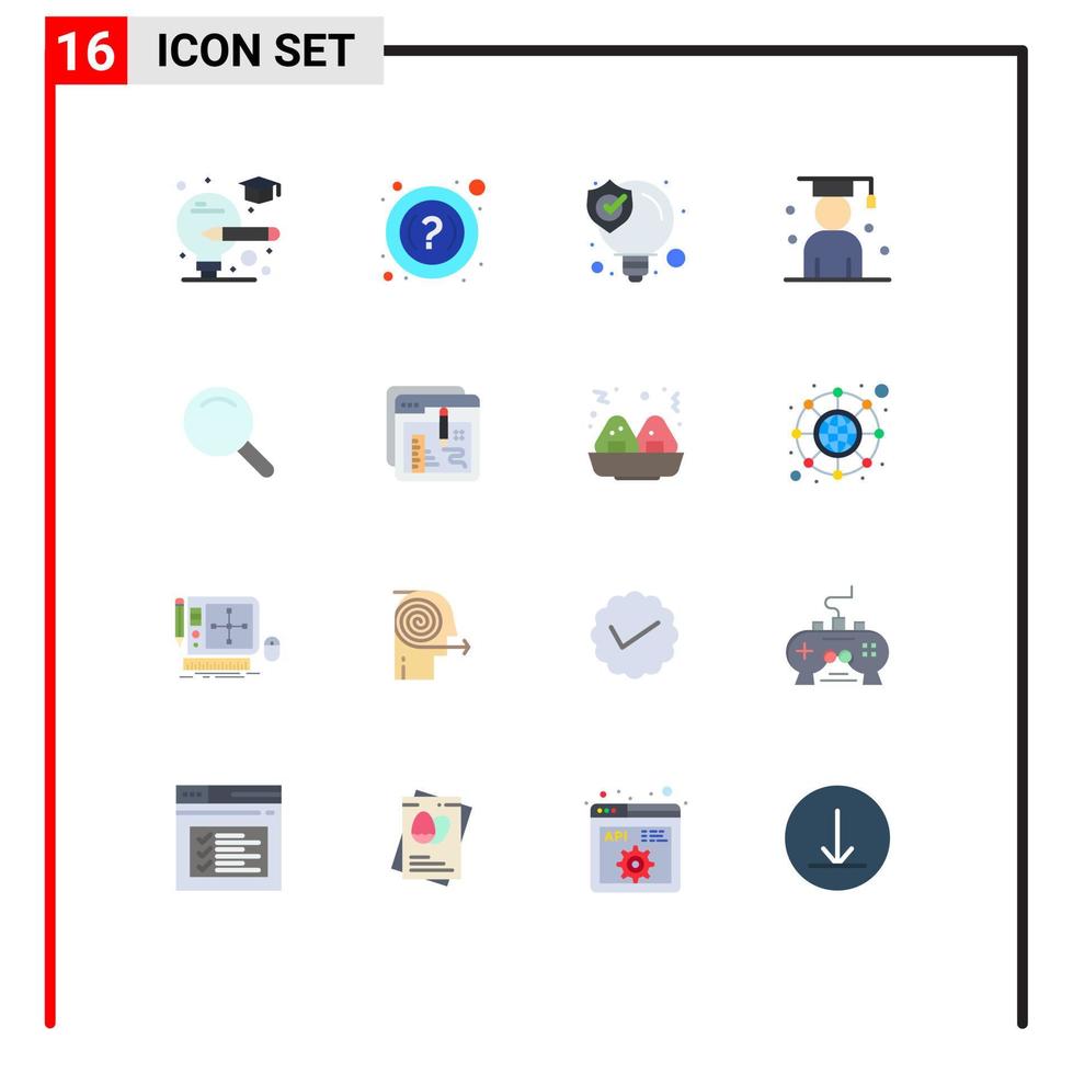 paquete de interfaz de usuario de 16 colores planos básicos de ui paquete editable de graduación de estudiante de solución de seo ampliada de elementos creativos de diseño de vectores