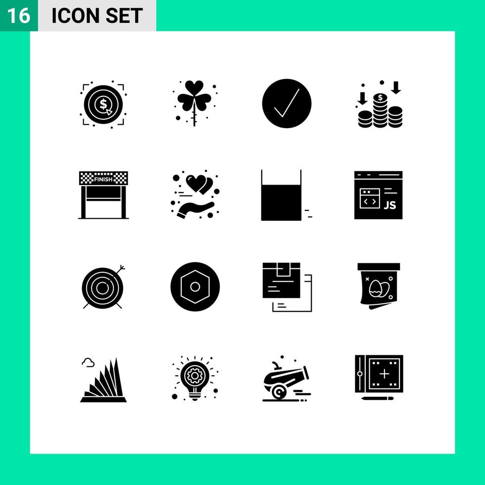 Set of 16 Modern UI Icons Symbols Signs for line money shamrock income multimedia Editable Vector Design Elements