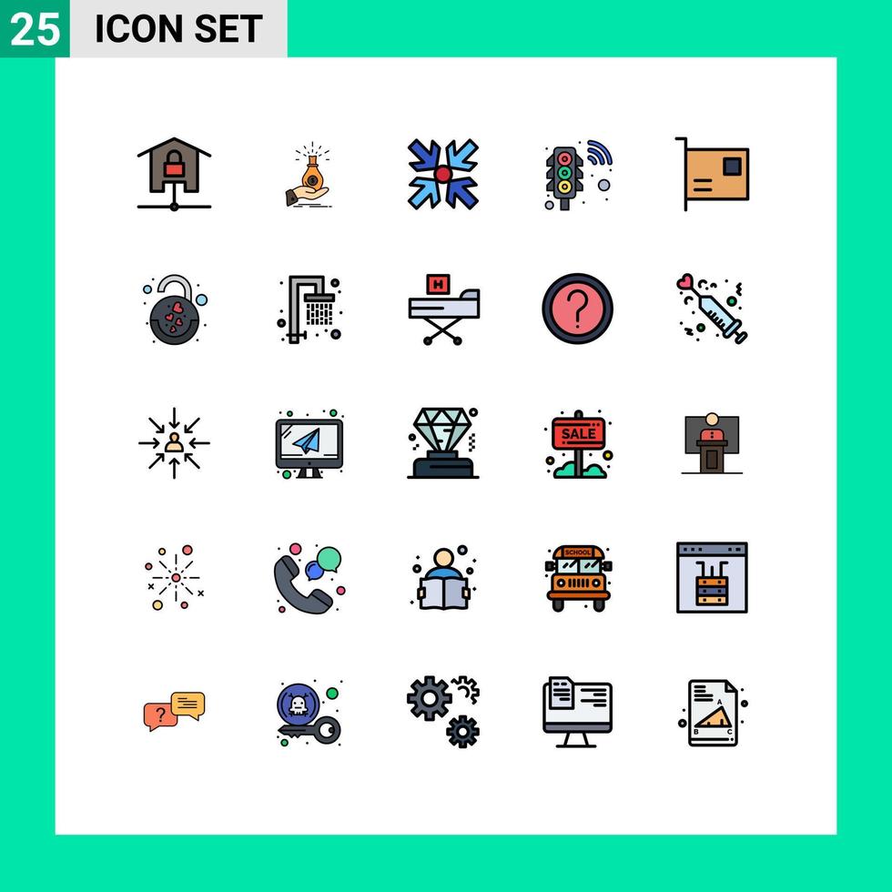 conjunto de 25 colores planos de línea rellenos de vector en la cuadrícula para la señal minimizar el negocio aumentar los ahorros elementos de diseño de vector editables