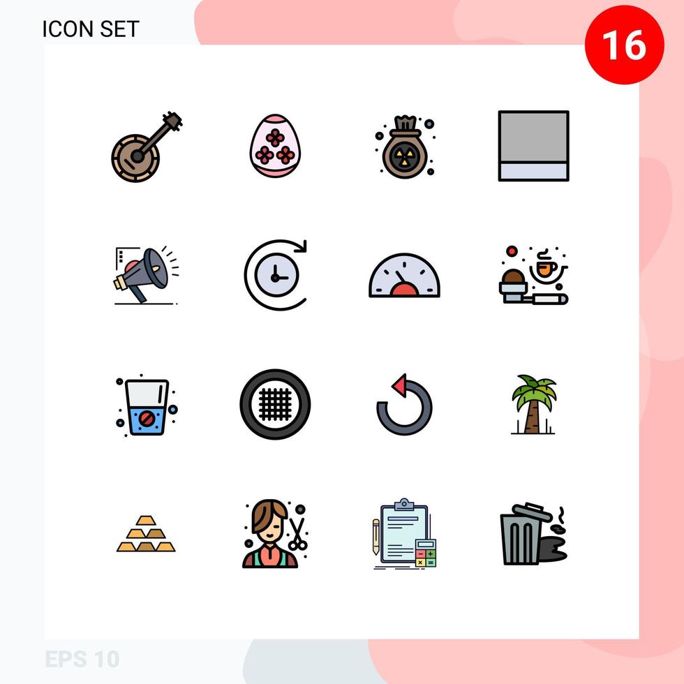 Pack of 16 Modern Flat Color Filled Lines Signs and Symbols for Web Print Media such as marketing atoumation marketing holidays layout waste Editable Creative Vector Design Elements