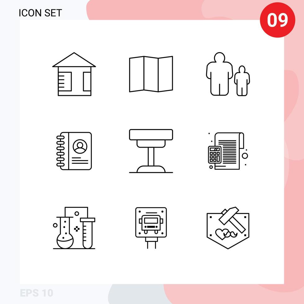 User Interface Pack of 9 Basic Outlines of accounting interior parental control furniture decor Editable Vector Design Elements