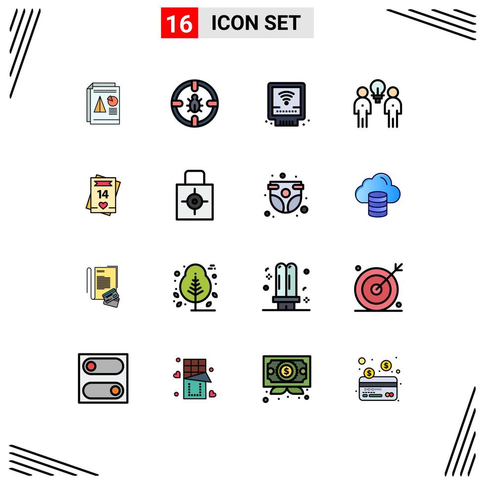 Universal Icon Symbols Group of 16 Modern Flat Color Filled Lines of team idea protection brainstorm plumber Editable Creative Vector Design Elements