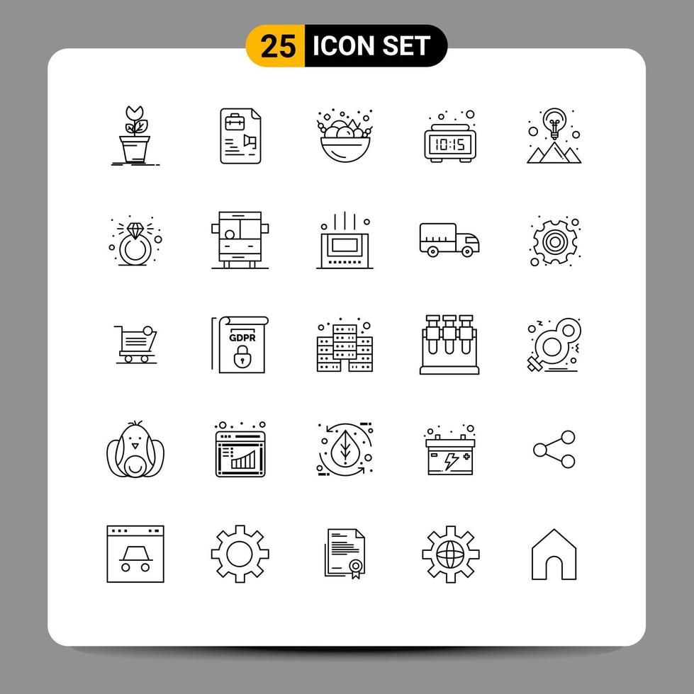 25 Universal Lines Set for Web and Mobile Applications idea time bag digital alarm Editable Vector Design Elements