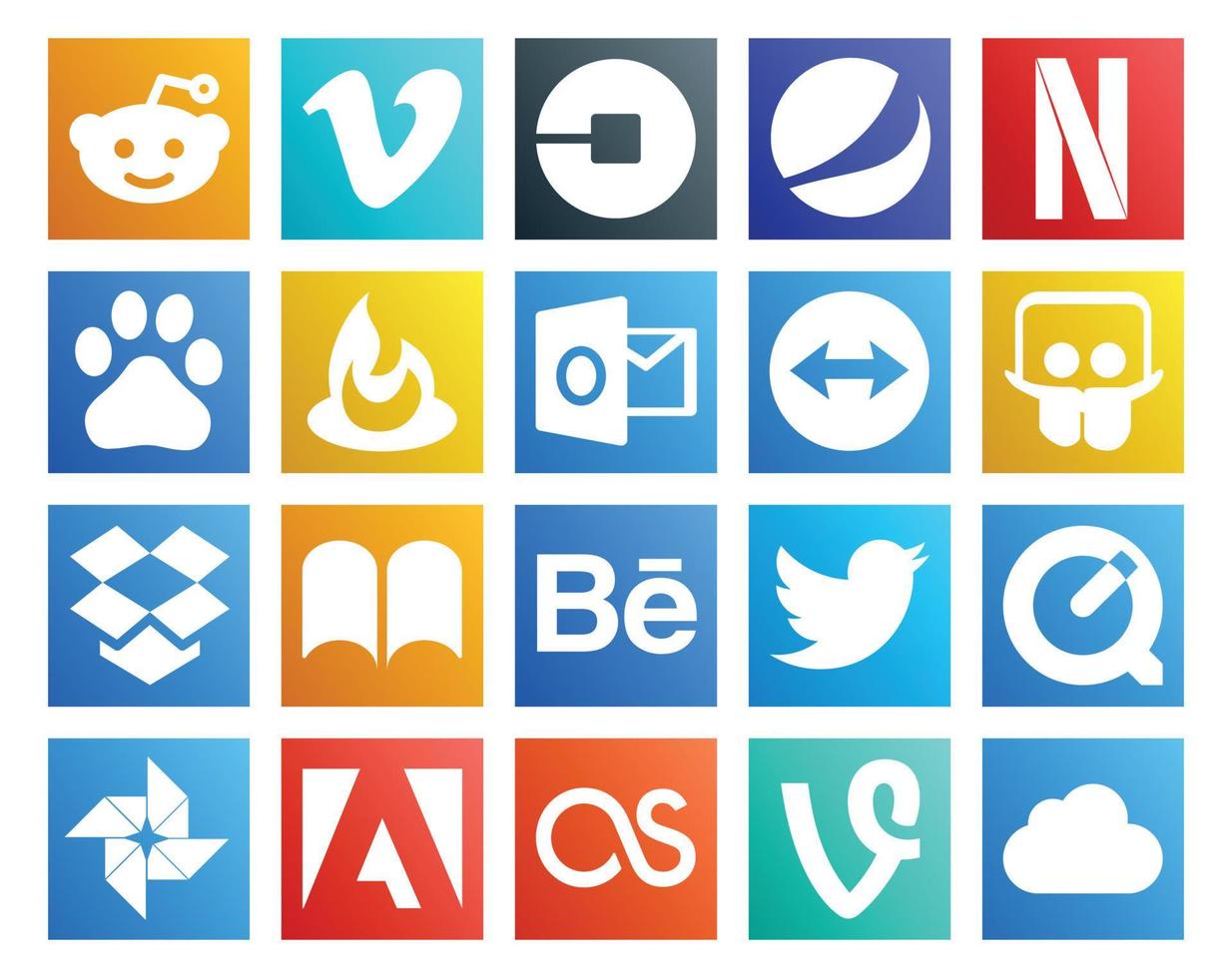 20 Social Media Icon Pack Including tweet behance baidu ibooks slideshare vector