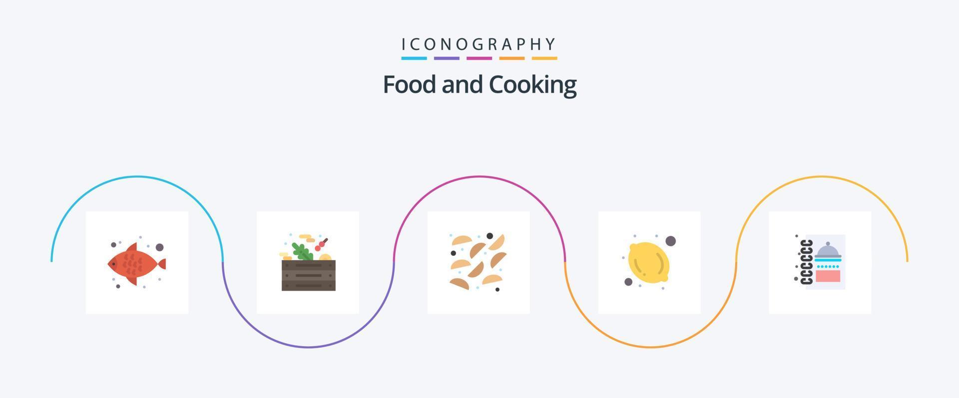 Food Flat 5 Icon Pack Including . menu book. fried. menu. lemon vector