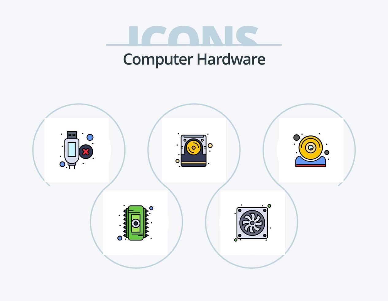 paquete de iconos lleno de línea de hardware de computadora 5 diseño de iconos. . auricular. hardware. hardware. admirador vector