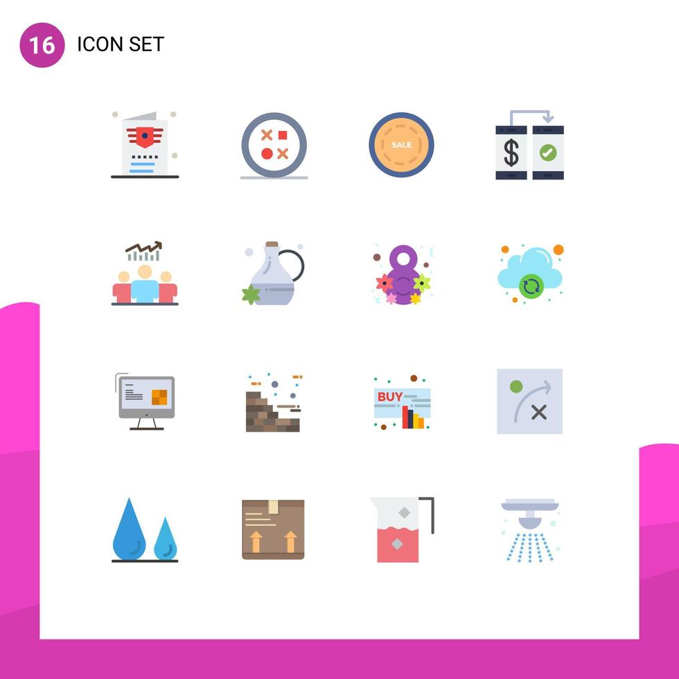 Pack of 16 Modern Flat Colors Signs and Symbols for Web Print Media such as wallet mobile shape cashless shopping Editable Pack of Creative Vector Design Elements
