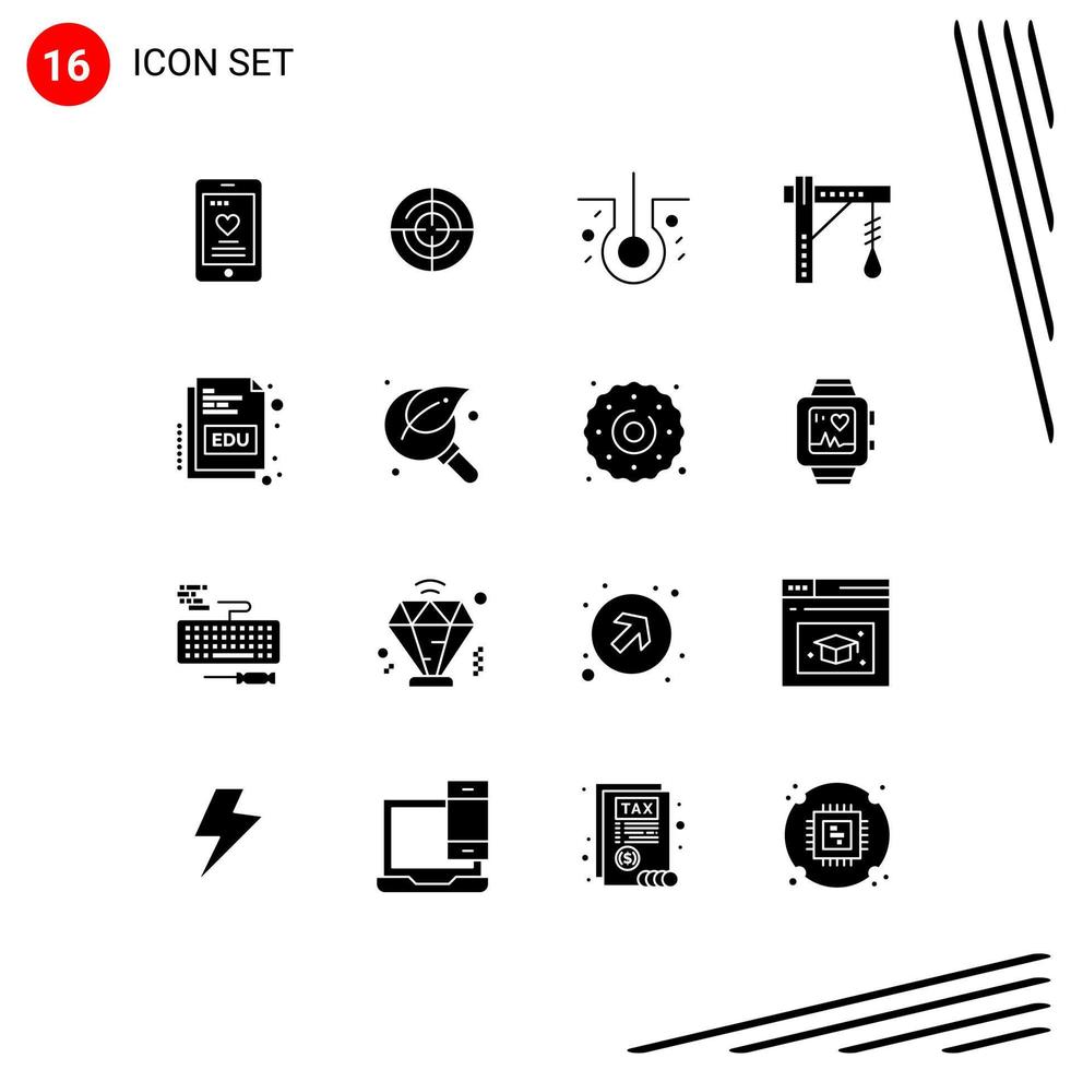 Mobile Interface Solid Glyph Set of 16 Pictograms of educate light hair halloween bulb Editable Vector Design Elements