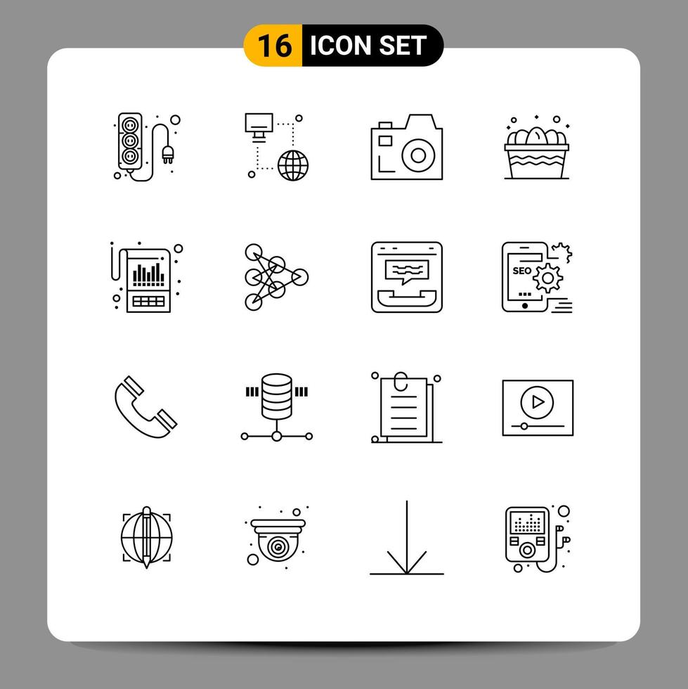 16 Universal Outlines Set for Web and Mobile Applications financial account camera food egg Editable Vector Design Elements
