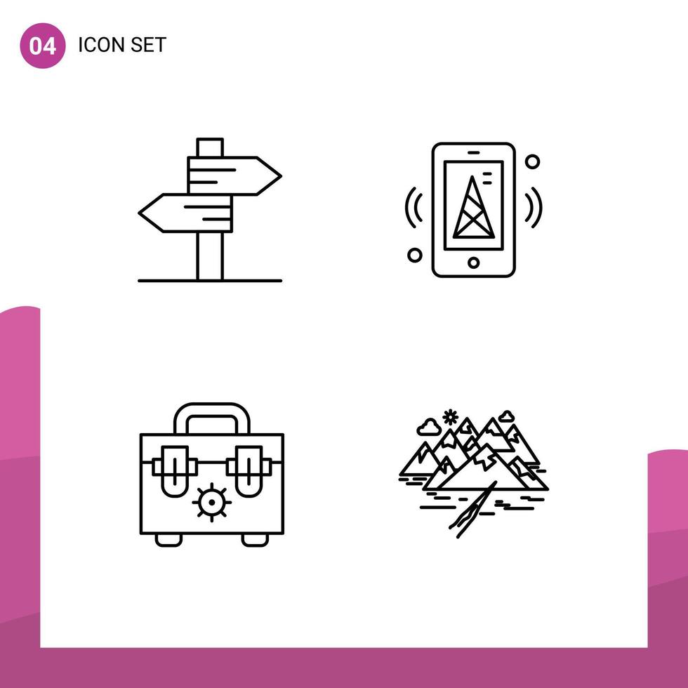 Editable Vector Line Pack of 4 Simple Filledline Flat Colors of direction construction wedding router mountain Editable Vector Design Elements