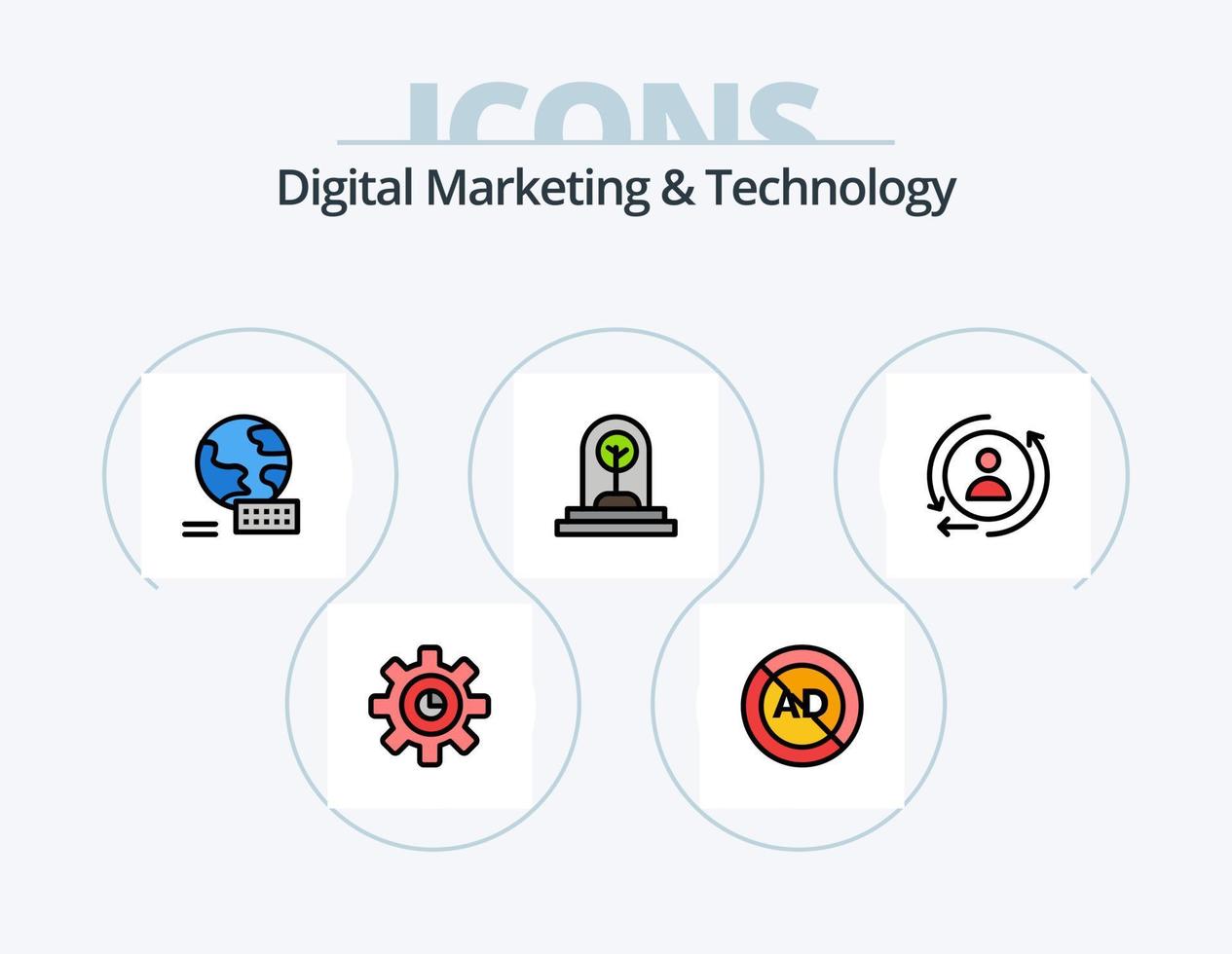 marketing digital y línea de tecnología llena de iconos paquete 5 diseño de iconos. en línea. marketing. promoción. perfil. cerca vector