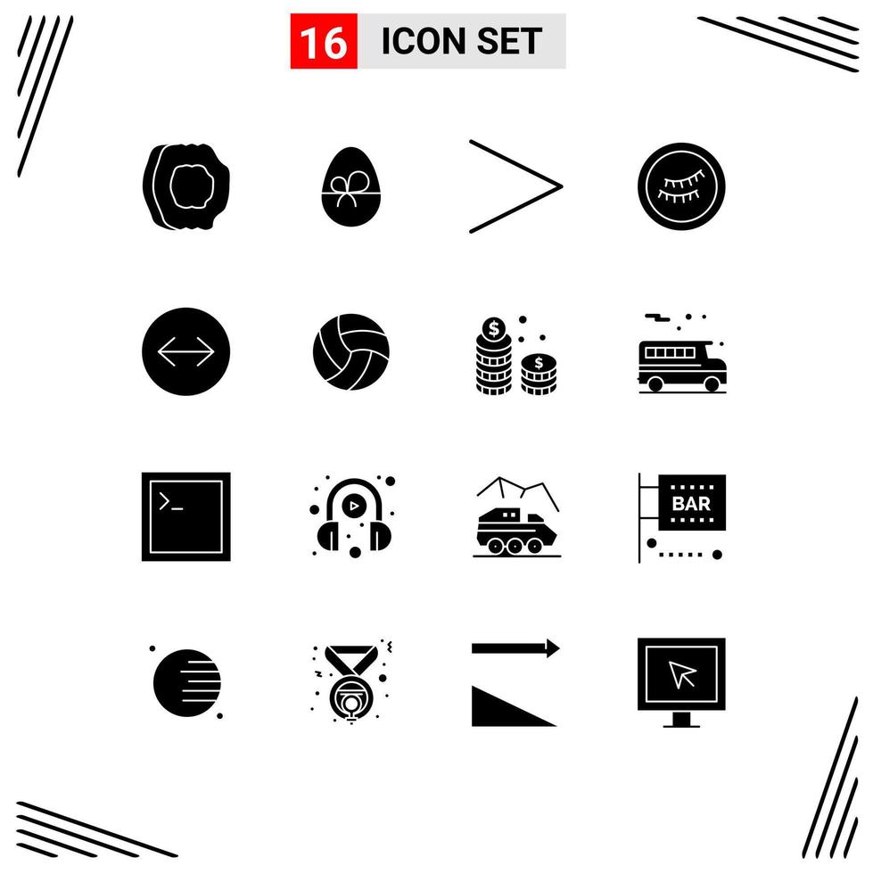 16 User Interface Solid Glyph Pack of modern Signs and Symbols of ball swipe nature horizontal swipe eye Editable Vector Design Elements