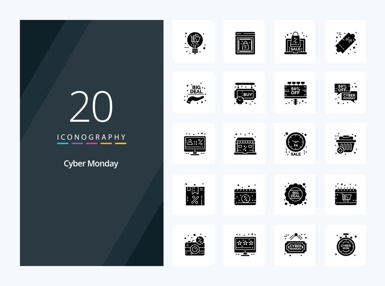 20 Cyber Monday Solid Glyph icon for presentation vector