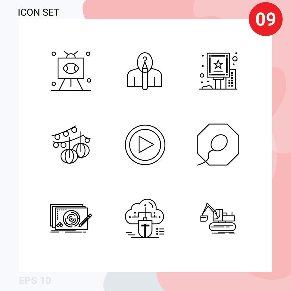 User Interface Pack of 9 Basic Outlines of lantern balls authorship decoration billboard Editable Vector Design Elements