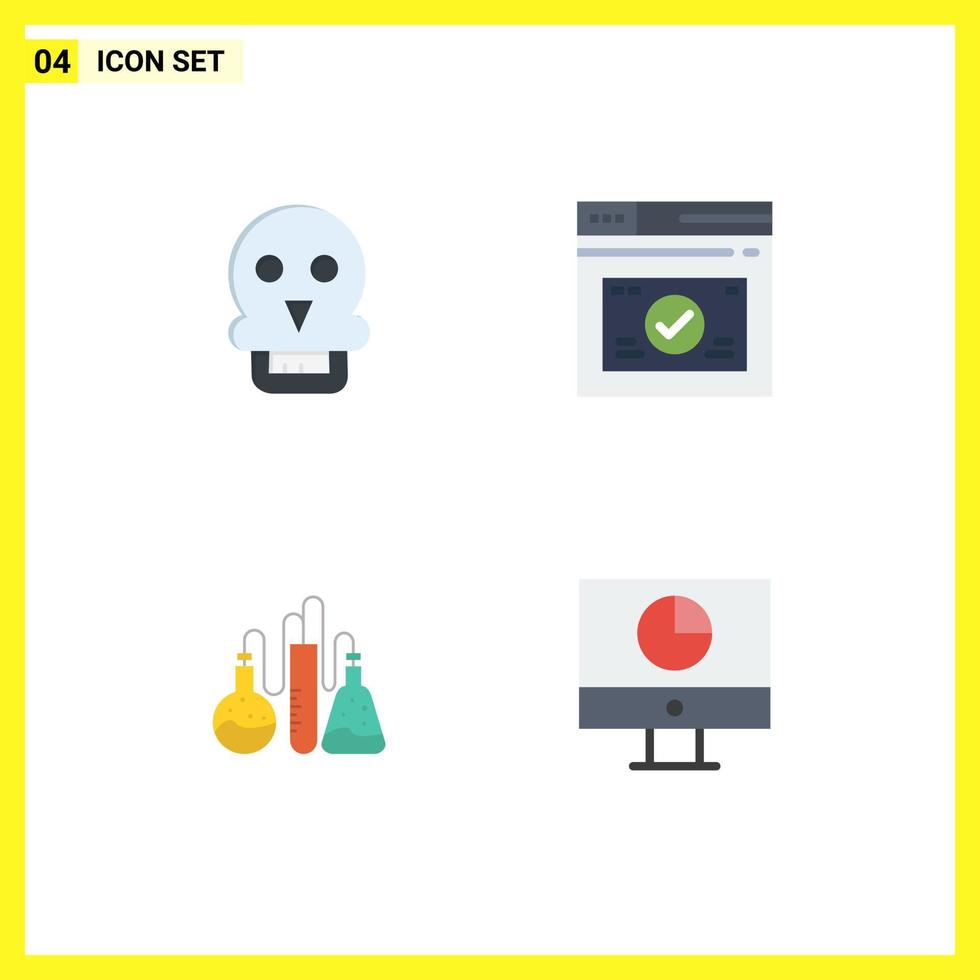 Pictogram Set of 4 Simple Flat Icons of skull dope man web science Editable Vector Design Elements