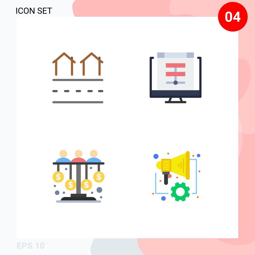 Set of 4 Modern UI Icons Symbols Signs for estate sever real data equity Editable Vector Design Elements