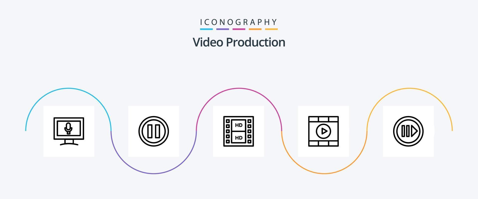 paquete de iconos de línea de producción de video 5 que incluye inicio. medios control . multimedia vector