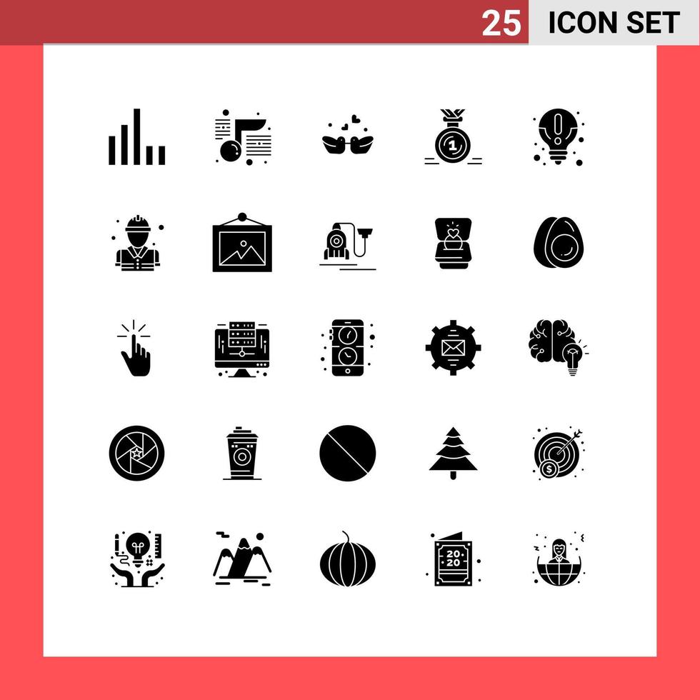 Set of 25 Modern UI Icons Symbols Signs for idea reward love birds ribbon medal Editable Vector Design Elements