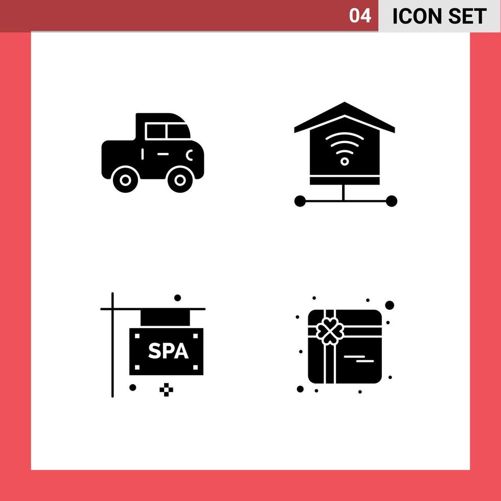 Stock Vector Icon Pack of 4 Line Signs and Symbols for car spa sign board security board shopping Editable Vector Design Elements