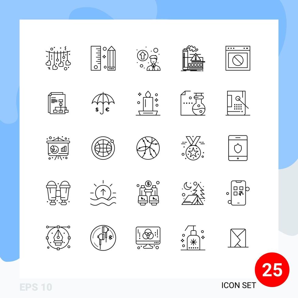 Set of 25 Commercial Lines pack for app alert programing air pollution Editable Vector Design Elements