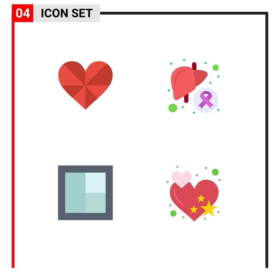 conjunto moderno de 4 iconos planos pictograma de muebles de enfermedades favoritas de enfermos cardíacos elementos de diseño de vectores editables