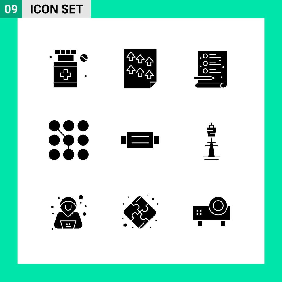 grupo de símbolos de icono universal de 9 glifos sólidos modernos de seguridad de cinturón código de contraseña creativo elementos de diseño vectorial editables vector