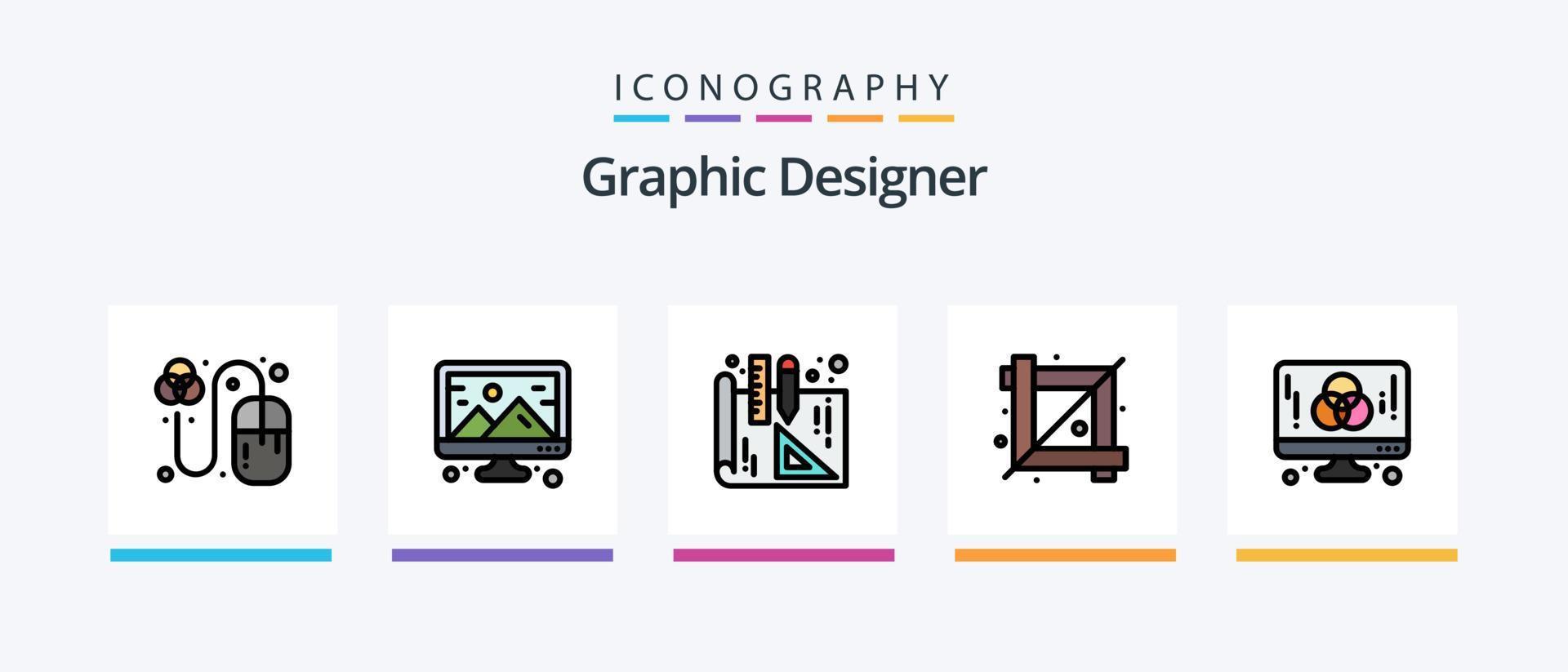 Graphic Designer Line Filled 5 Icon Pack Including designer. creative. crop. design. full. Creative Icons Design vector