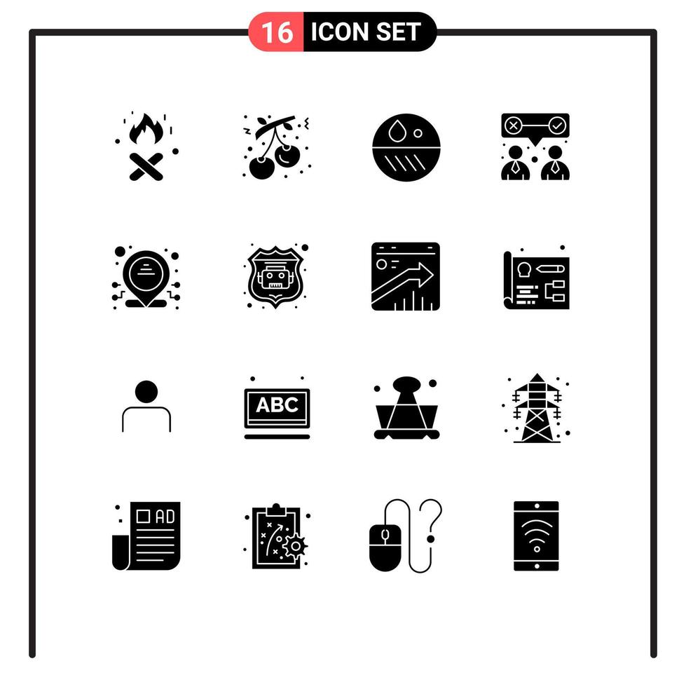 Set of 16 Commercial Solid Glyphs pack for dedicated team work dermatologist team corporate Editable Vector Design Elements