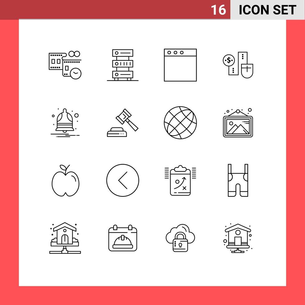 Outline Pack of 16 Universal Symbols of bell dollor storage money mouse Editable Vector Design Elements