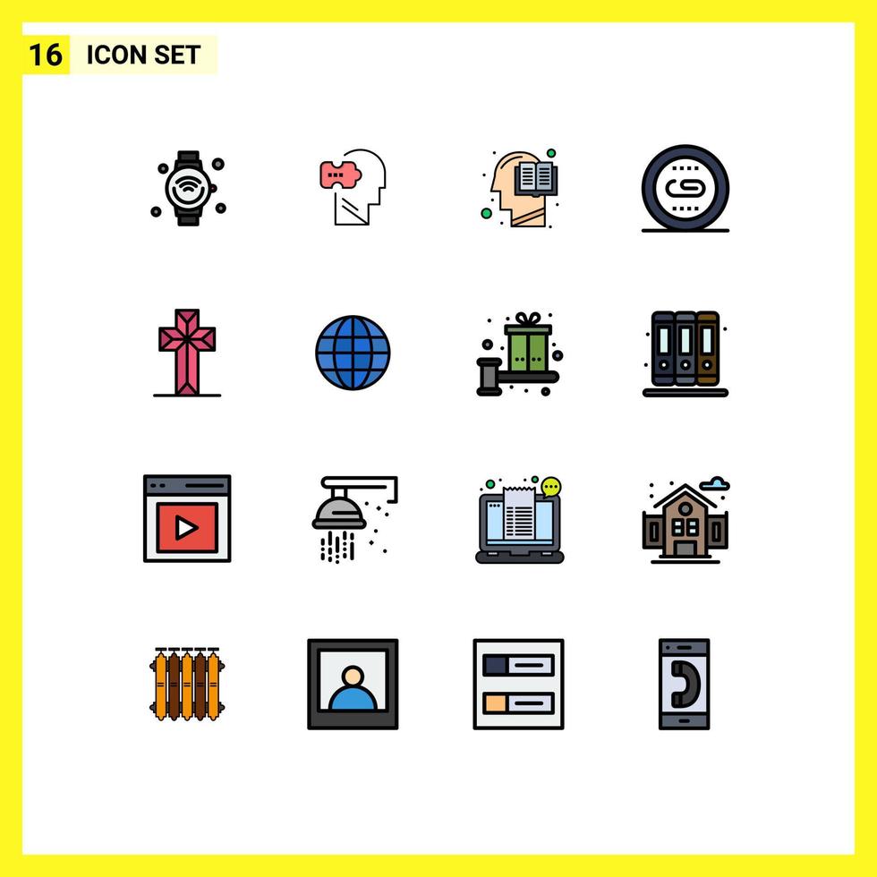 Pack of 16 creative Flat Color Filled Lines of optimization linking solving engine human Editable Creative Vector Design Elements
