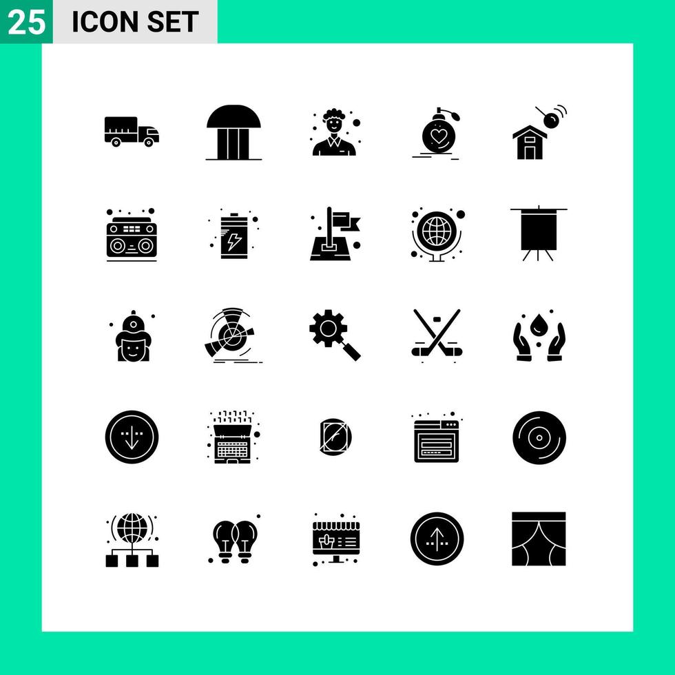 Mobile Interface Solid Glyph Set of 25 Pictograms of valentine passion courthouse marriage person Editable Vector Design Elements