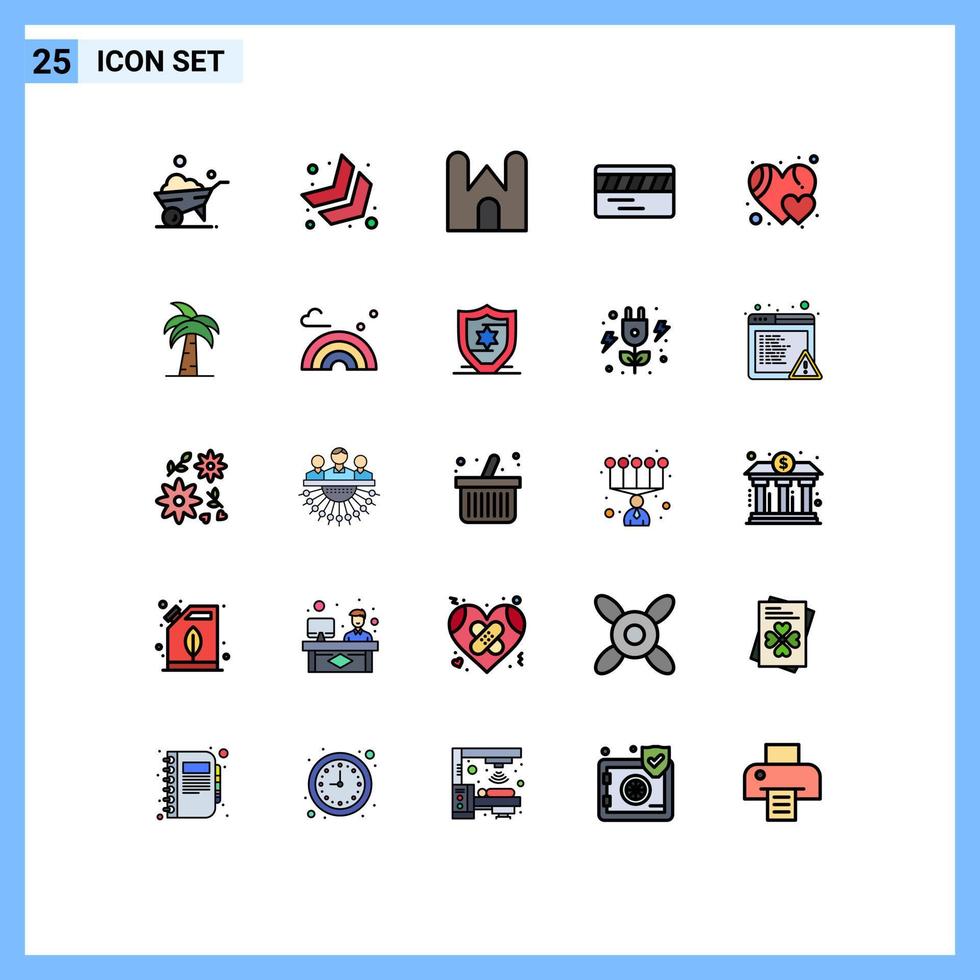 Modern Set of 25 Filled line Flat Colors Pictograph of culture heart castle tower favorite transport Editable Vector Design Elements