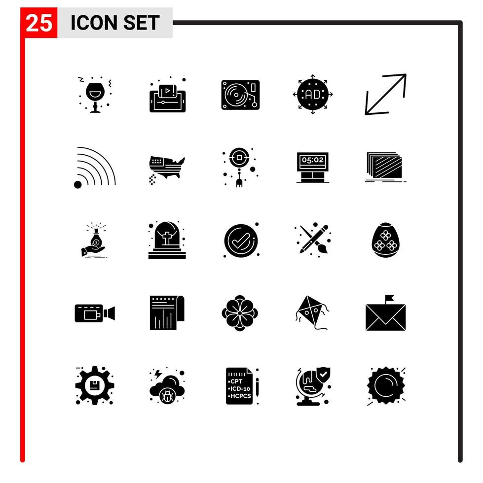 Group of 25 Modern Solid Glyphs Set for arrow ad mobile paint art Editable Vector Design Elements