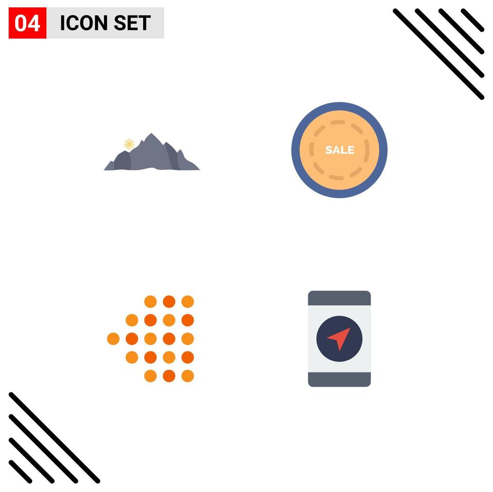 Editable Vector Line Pack of 4 Simple Flat Icons of hill arrow mountain sale dotted Editable Vector Design Elements