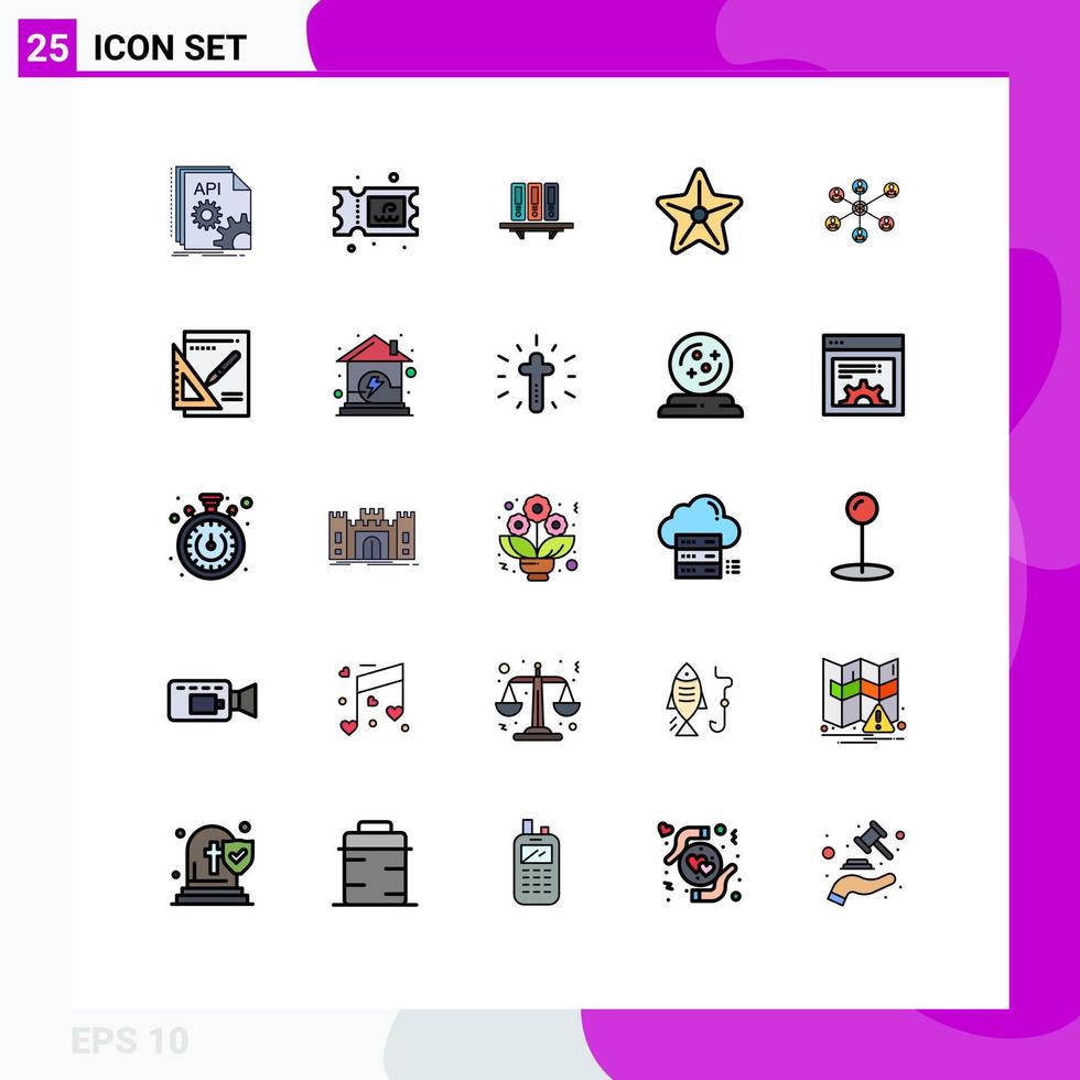 25 Universal Filled line Flat Colors Set for Web and Mobile Applications star beach files storage documents Editable Vector Design Elements