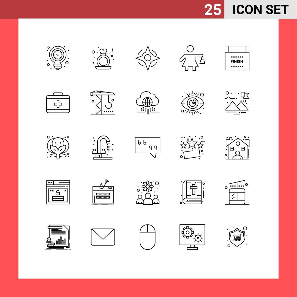 conjunto de 25 iconos modernos de la interfaz de usuario símbolos signos para terminar el anillo de la mujer forma de compra elementos de diseño vectorial editables vector