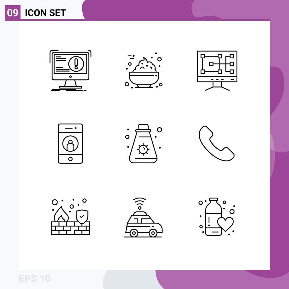 Universal Icon Symbols Group of 9 Modern Outlines of summer phone computer mobile friend Editable Vector Design Elements