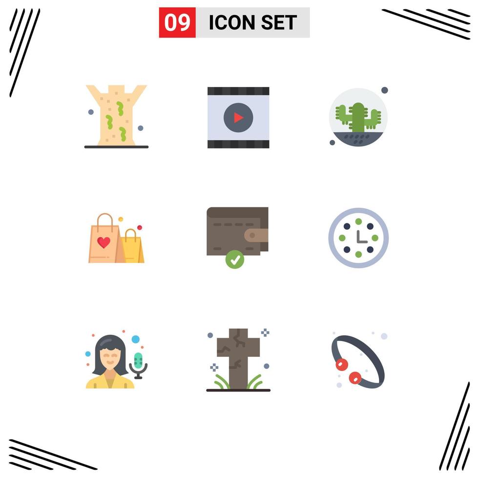 Pack of 9 Modern Flat Colors Signs and Symbols for Web Print Media such as complete heart cactus love cacti Editable Vector Design Elements