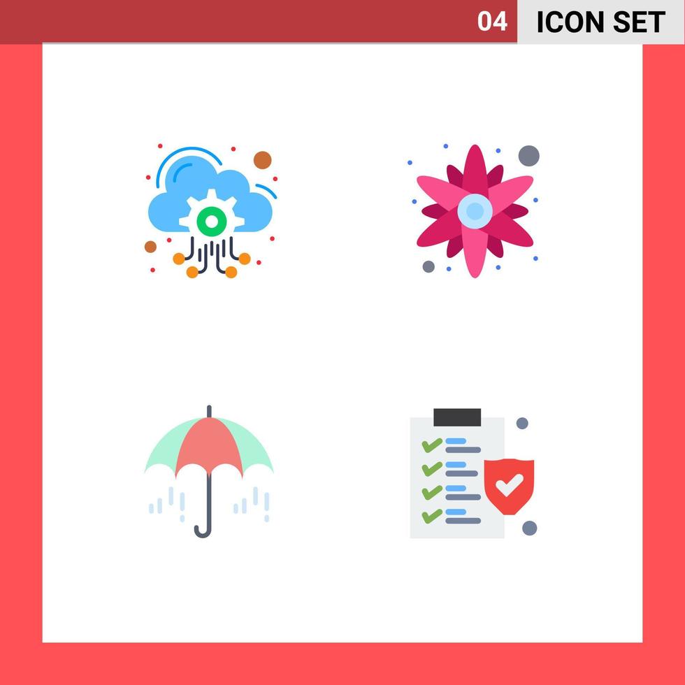 Modern Set of 4 Flat Icons Pictograph of cloud weather services sun flower document Editable Vector Design Elements