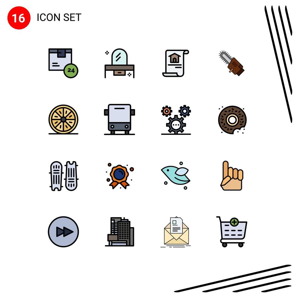 Modern Set of 16 Flat Color Filled Lines and symbols such as cordless circular dresser saw home Editable Creative Vector Design Elements